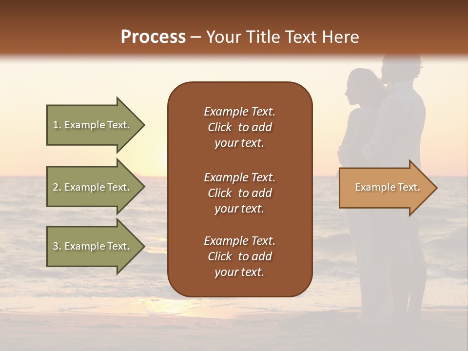 Two People Standing On A Beach At Sunset PowerPoint Template