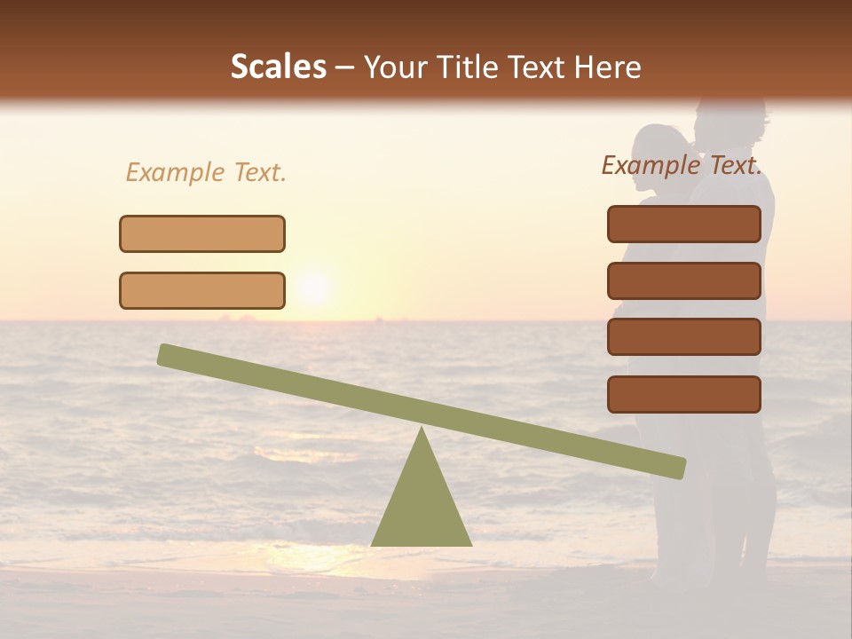 Two People Standing On A Beach At Sunset PowerPoint Template