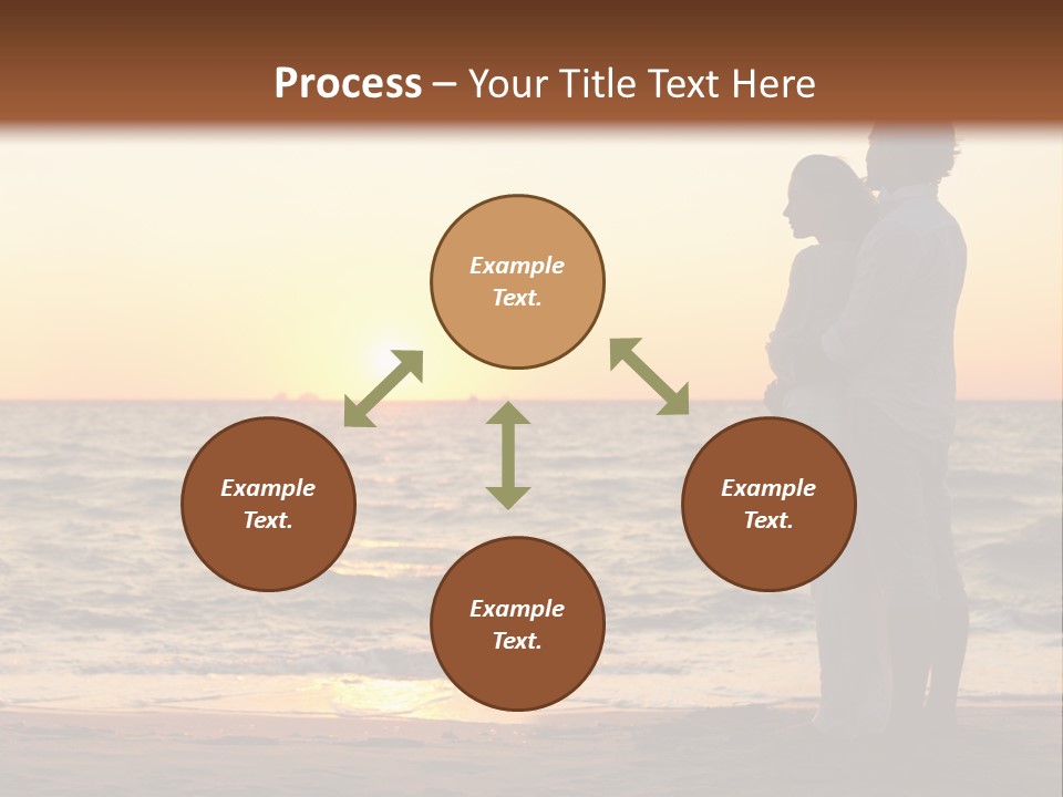 Two People Standing On A Beach At Sunset PowerPoint Template