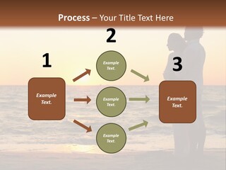 Two People Standing On A Beach At Sunset PowerPoint Template