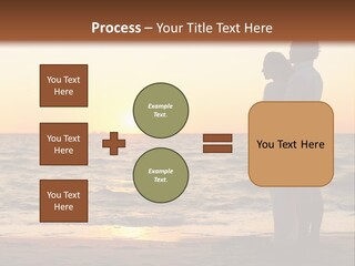 Two People Standing On A Beach At Sunset PowerPoint Template