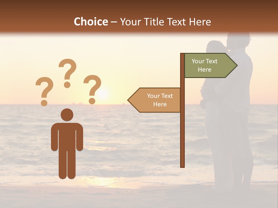 Two People Standing On A Beach At Sunset PowerPoint Template