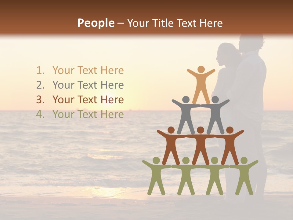 Two People Standing On A Beach At Sunset PowerPoint Template