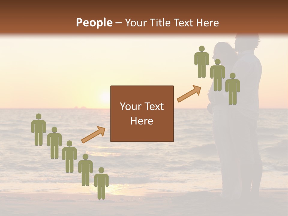 Two People Standing On A Beach At Sunset PowerPoint Template