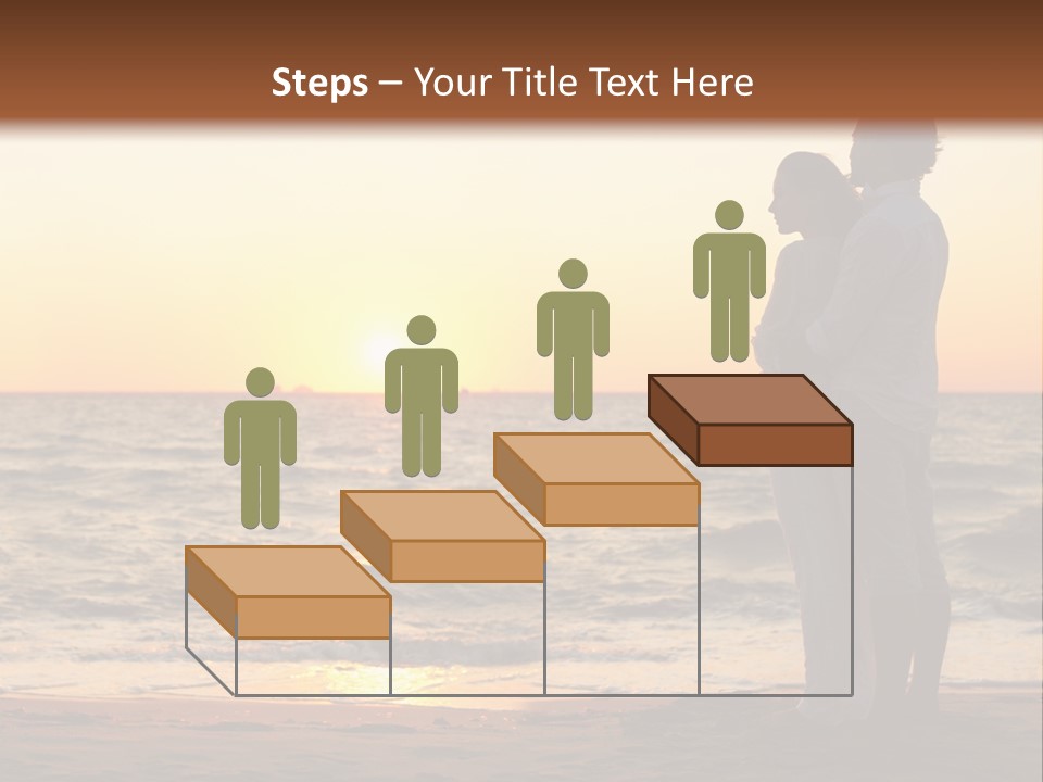 Two People Standing On A Beach At Sunset PowerPoint Template