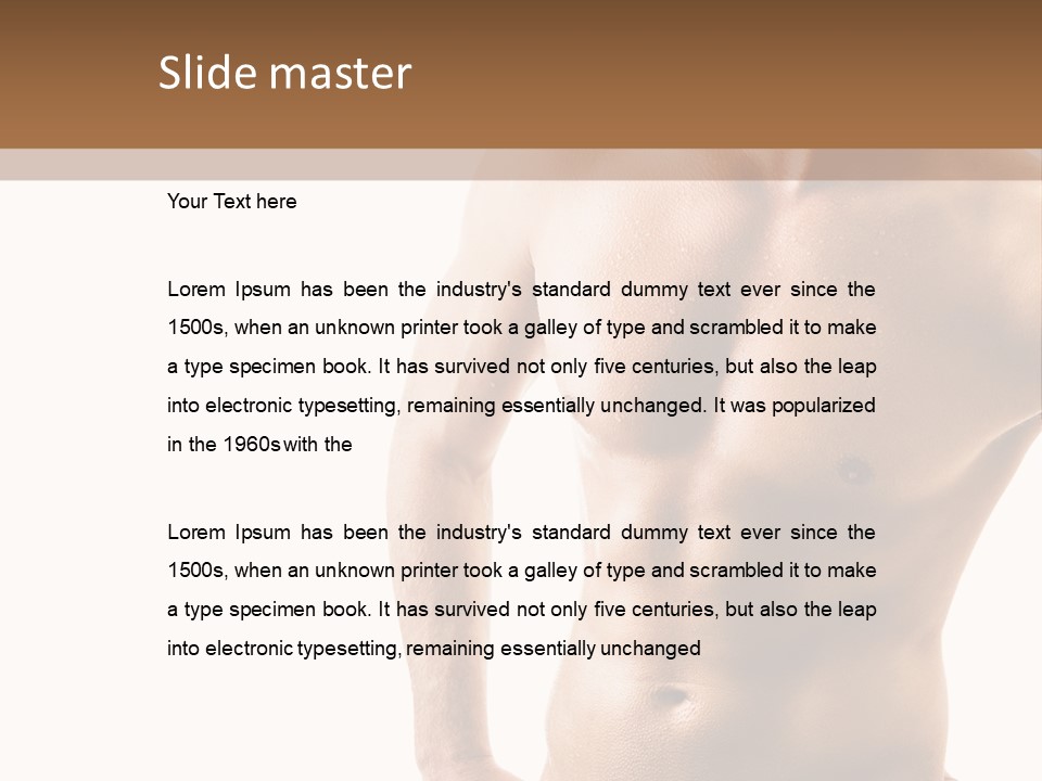 A Man With No Shirt Is Posing For A Picture PowerPoint Template
