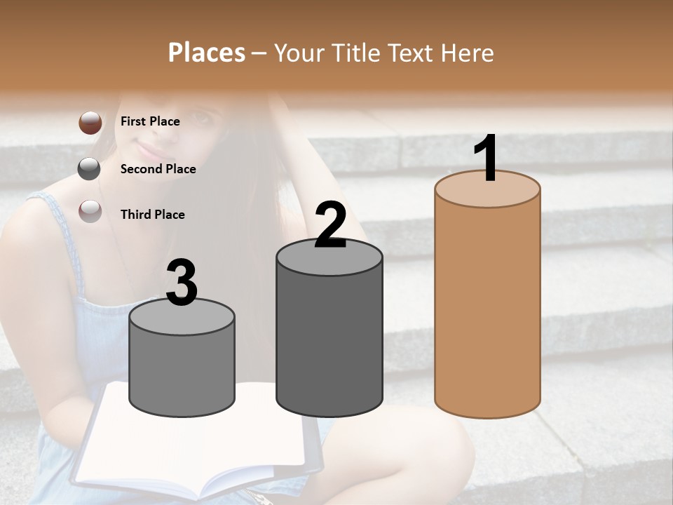 A Woman Sitting On The Steps With A Book In Her Hand PowerPoint Template