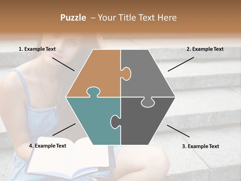 A Woman Sitting On The Steps With A Book In Her Hand PowerPoint Template