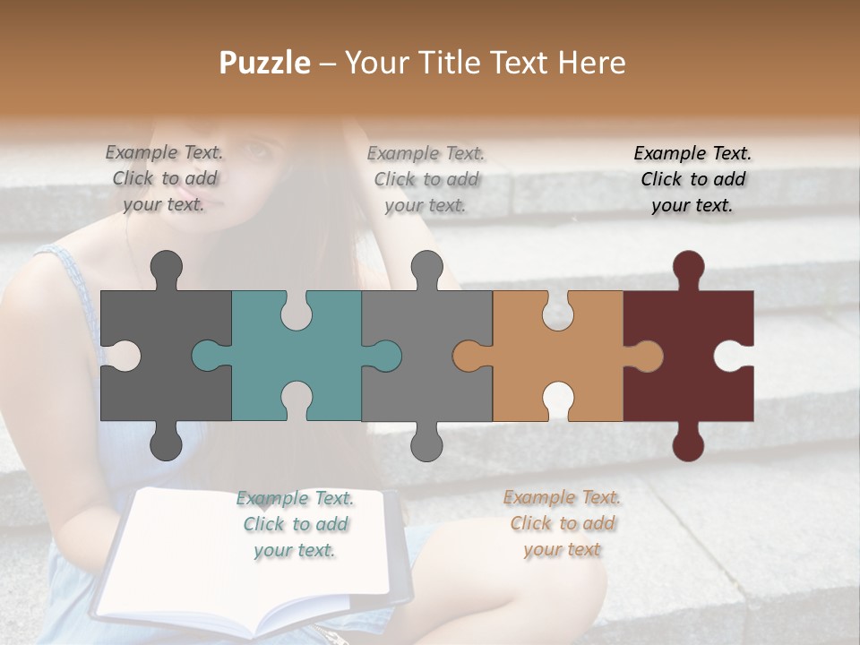 A Woman Sitting On The Steps With A Book In Her Hand PowerPoint Template