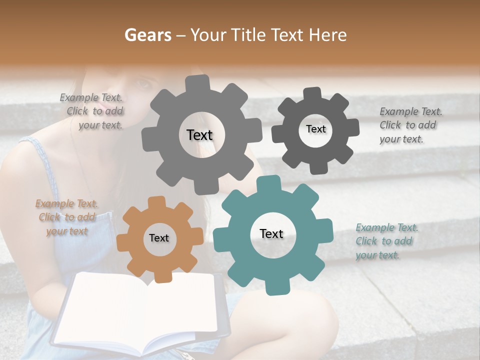 A Woman Sitting On The Steps With A Book In Her Hand PowerPoint Template