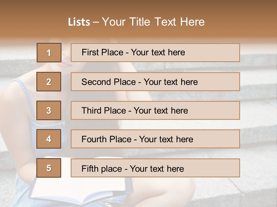 A Woman Sitting On The Steps With A Book In Her Hand PowerPoint Template