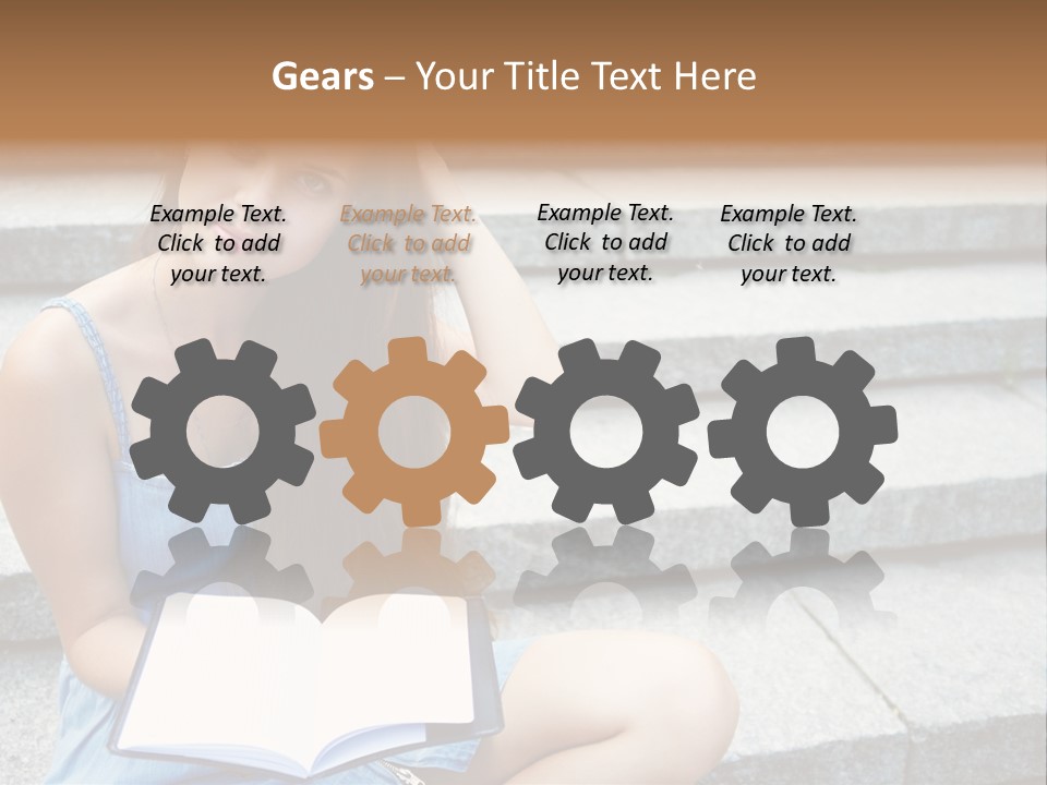 A Woman Sitting On The Steps With A Book In Her Hand PowerPoint Template