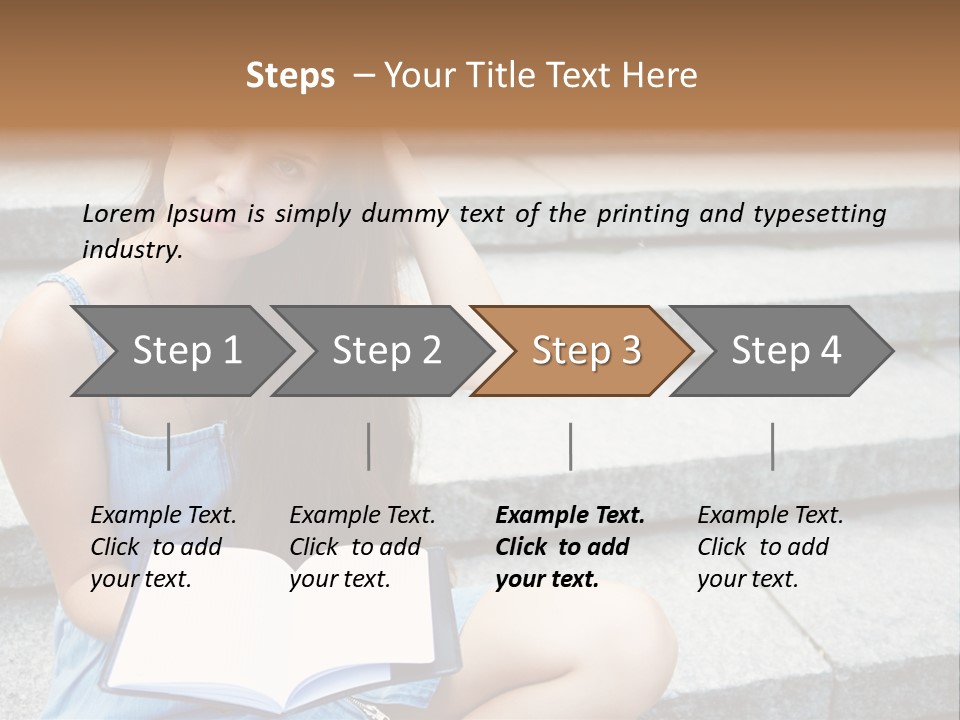 A Woman Sitting On The Steps With A Book In Her Hand PowerPoint Template