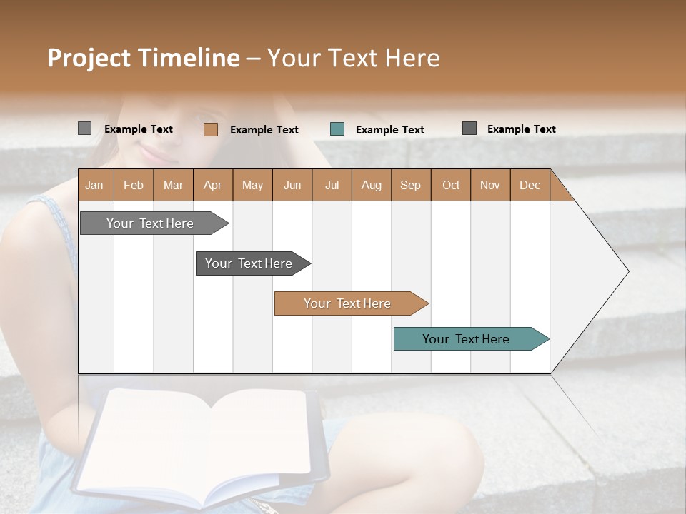 A Woman Sitting On The Steps With A Book In Her Hand PowerPoint Template