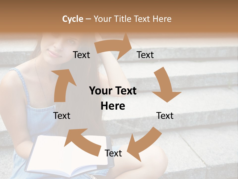 A Woman Sitting On The Steps With A Book In Her Hand PowerPoint Template