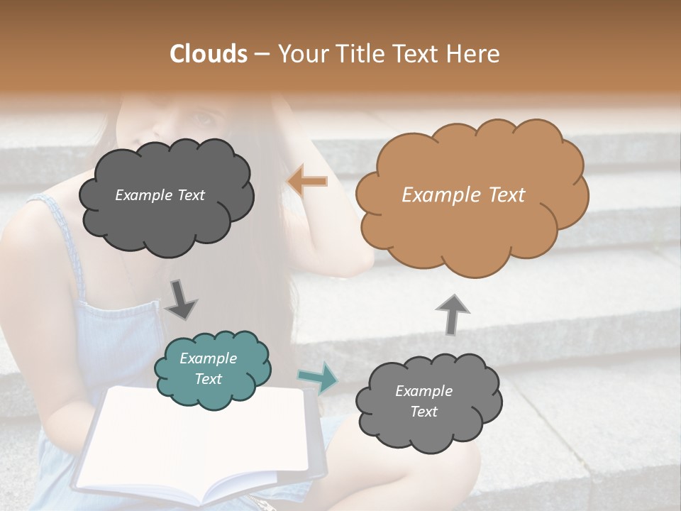 A Woman Sitting On The Steps With A Book In Her Hand PowerPoint Template