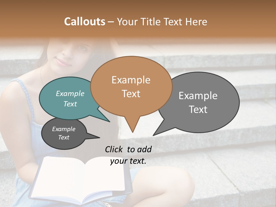 A Woman Sitting On The Steps With A Book In Her Hand PowerPoint Template