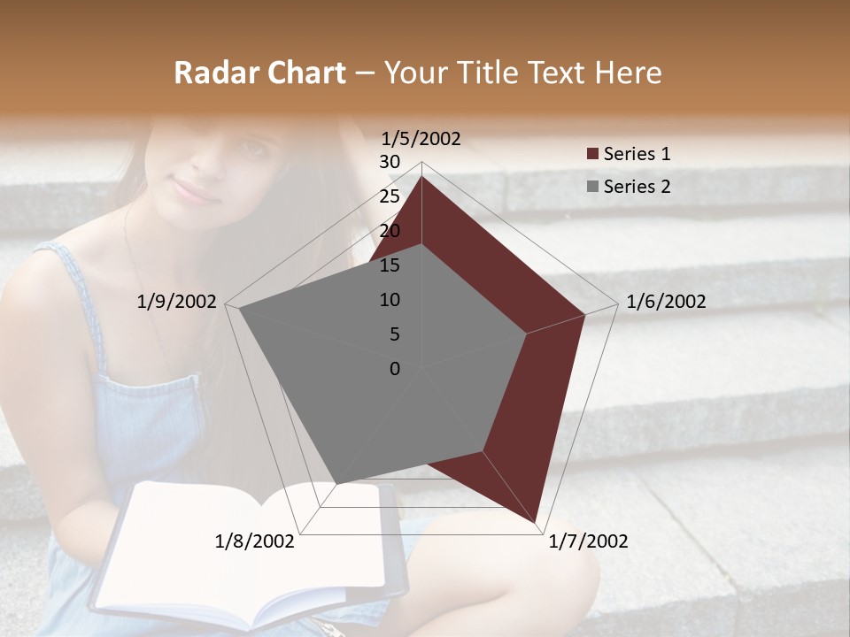 A Woman Sitting On The Steps With A Book In Her Hand PowerPoint Template