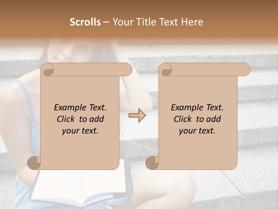 A Woman Sitting On The Steps With A Book In Her Hand PowerPoint Template