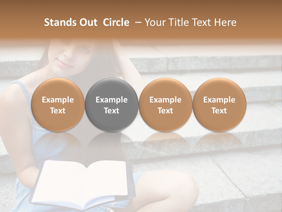 A Woman Sitting On The Steps With A Book In Her Hand PowerPoint Template