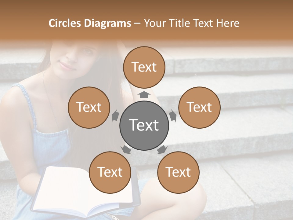 A Woman Sitting On The Steps With A Book In Her Hand PowerPoint Template