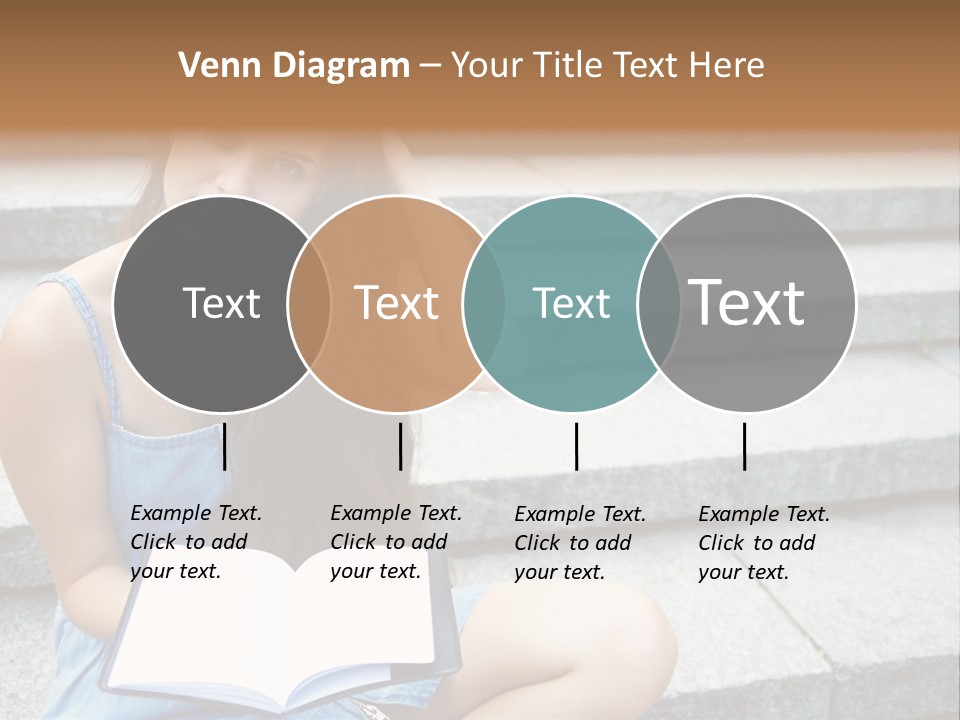 A Woman Sitting On The Steps With A Book In Her Hand PowerPoint Template