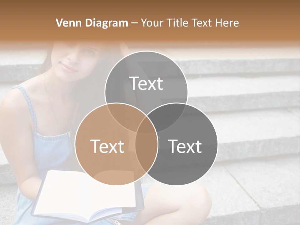A Woman Sitting On The Steps With A Book In Her Hand PowerPoint Template