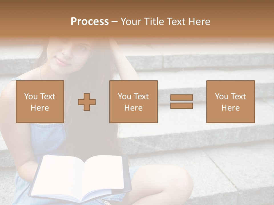 A Woman Sitting On The Steps With A Book In Her Hand PowerPoint Template