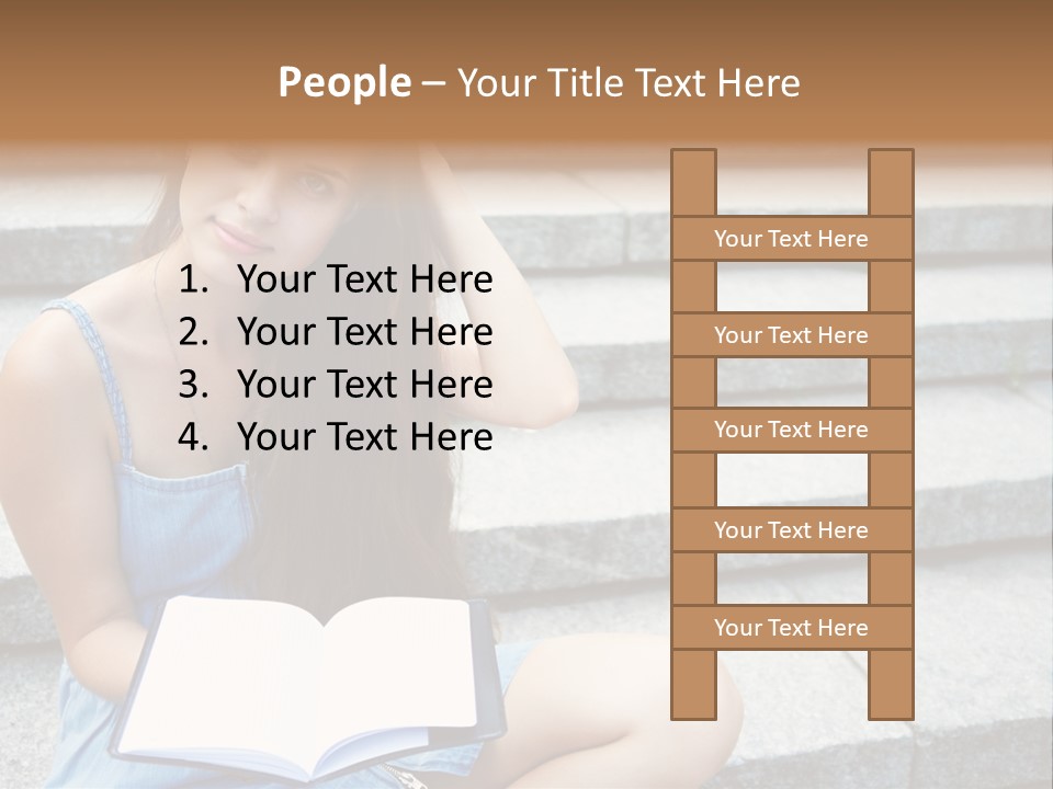 A Woman Sitting On The Steps With A Book In Her Hand PowerPoint Template