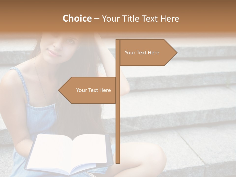 A Woman Sitting On The Steps With A Book In Her Hand PowerPoint Template