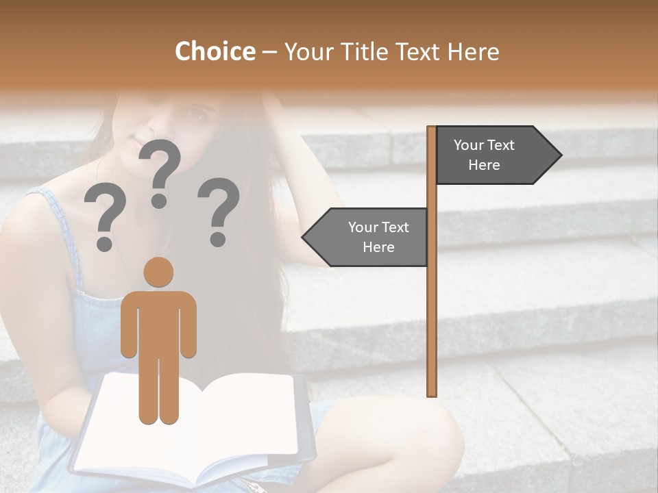 A Woman Sitting On The Steps With A Book In Her Hand PowerPoint Template