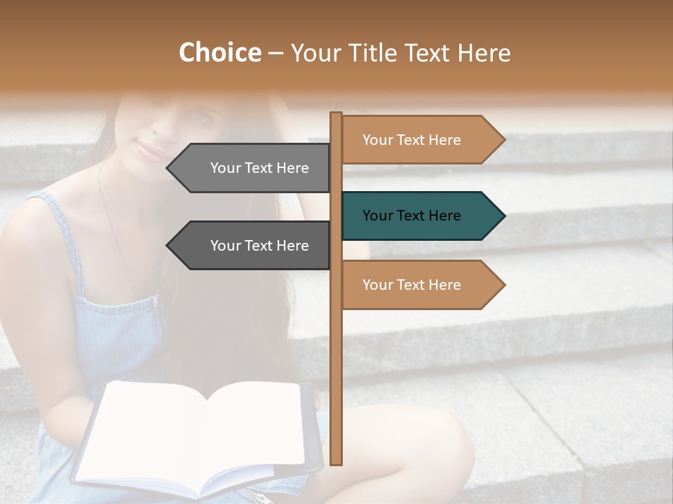 A Woman Sitting On The Steps With A Book In Her Hand PowerPoint Template