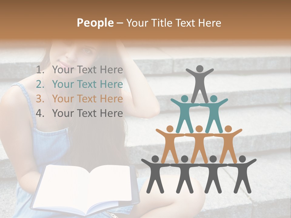 A Woman Sitting On The Steps With A Book In Her Hand PowerPoint Template