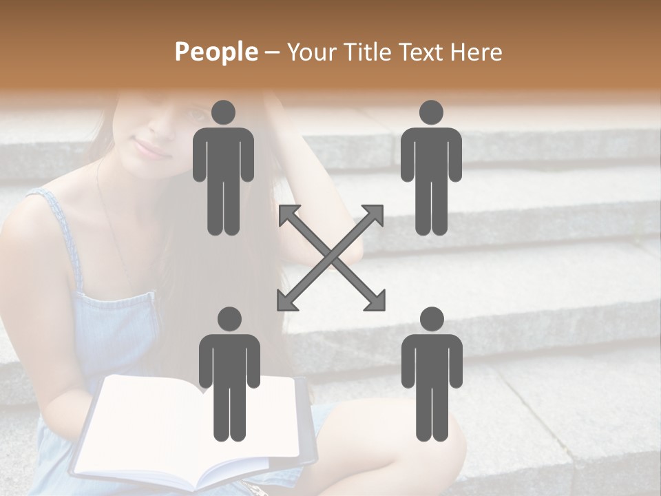 A Woman Sitting On The Steps With A Book In Her Hand PowerPoint Template