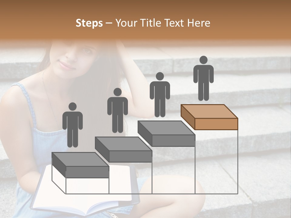 A Woman Sitting On The Steps With A Book In Her Hand PowerPoint Template