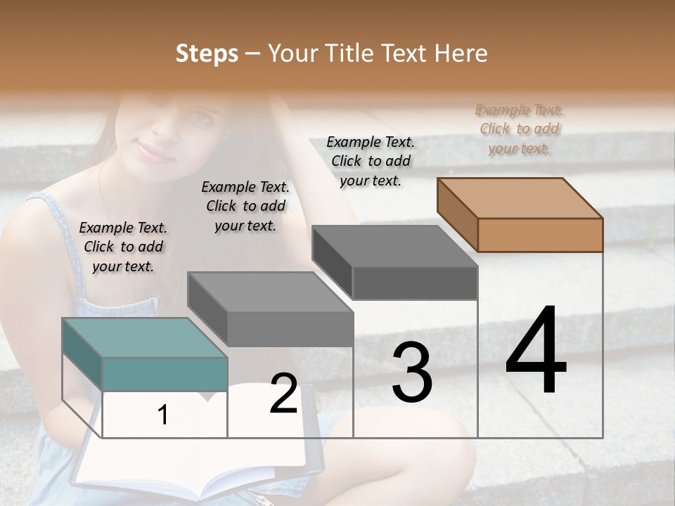 A Woman Sitting On The Steps With A Book In Her Hand PowerPoint Template