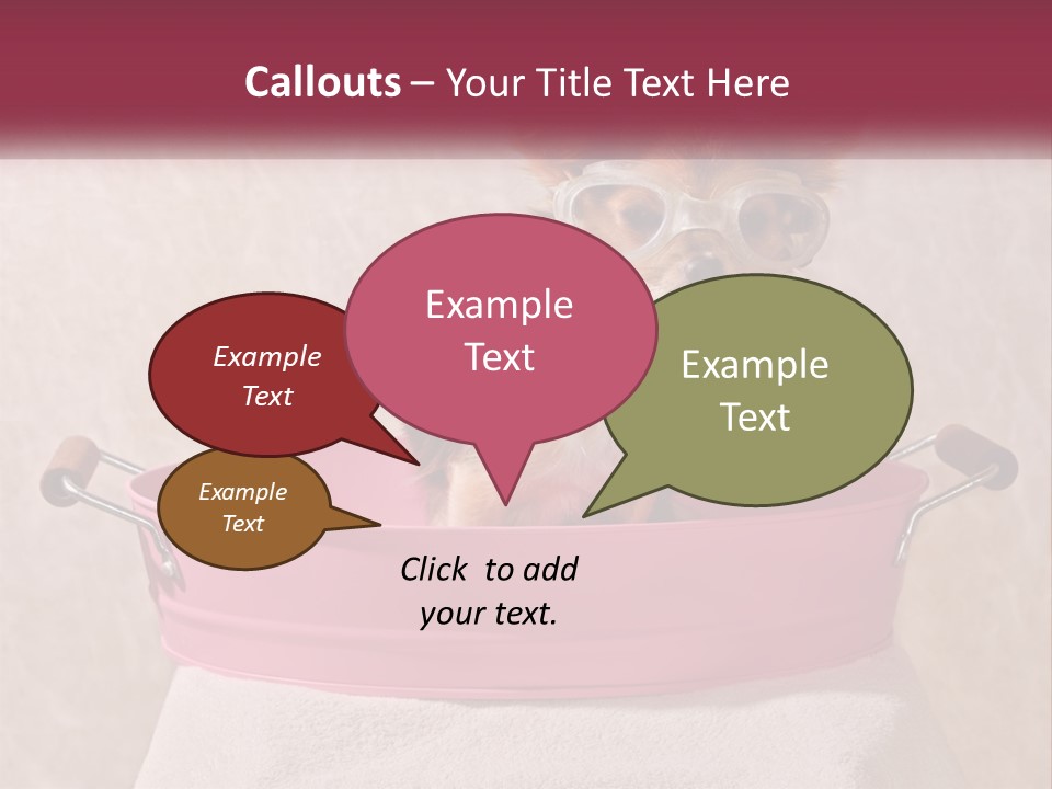 A Small Dog With Glasses Sitting In A Pink Tub PowerPoint Template