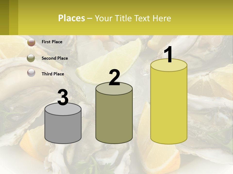 A Plate Of Oysters On Ice With Lemon Wedges PowerPoint Template