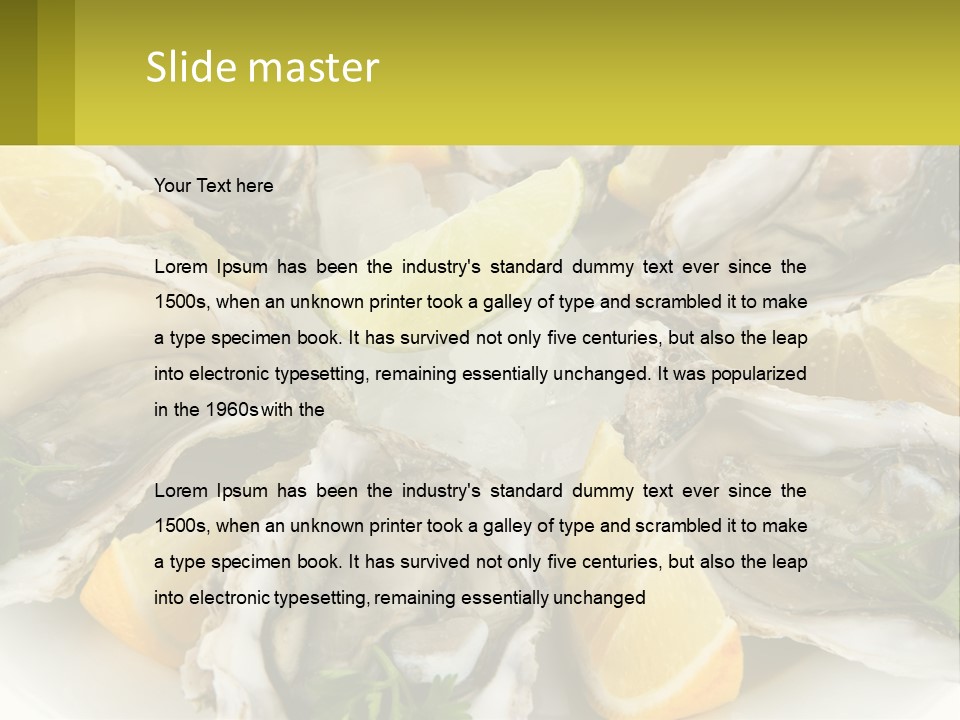 A Plate Of Oysters On Ice With Lemon Wedges PowerPoint Template