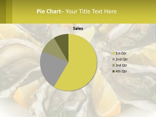 A Plate Of Oysters On Ice With Lemon Wedges PowerPoint Template