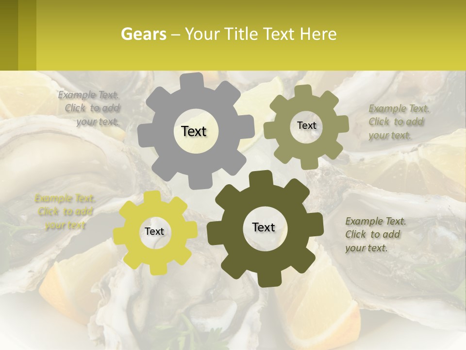 A Plate Of Oysters On Ice With Lemon Wedges PowerPoint Template
