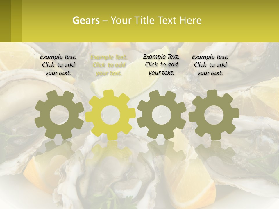 A Plate Of Oysters On Ice With Lemon Wedges PowerPoint Template