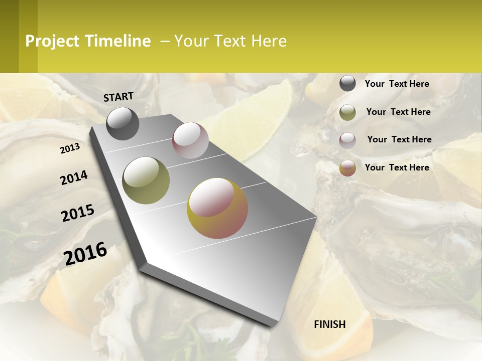 A Plate Of Oysters On Ice With Lemon Wedges PowerPoint Template