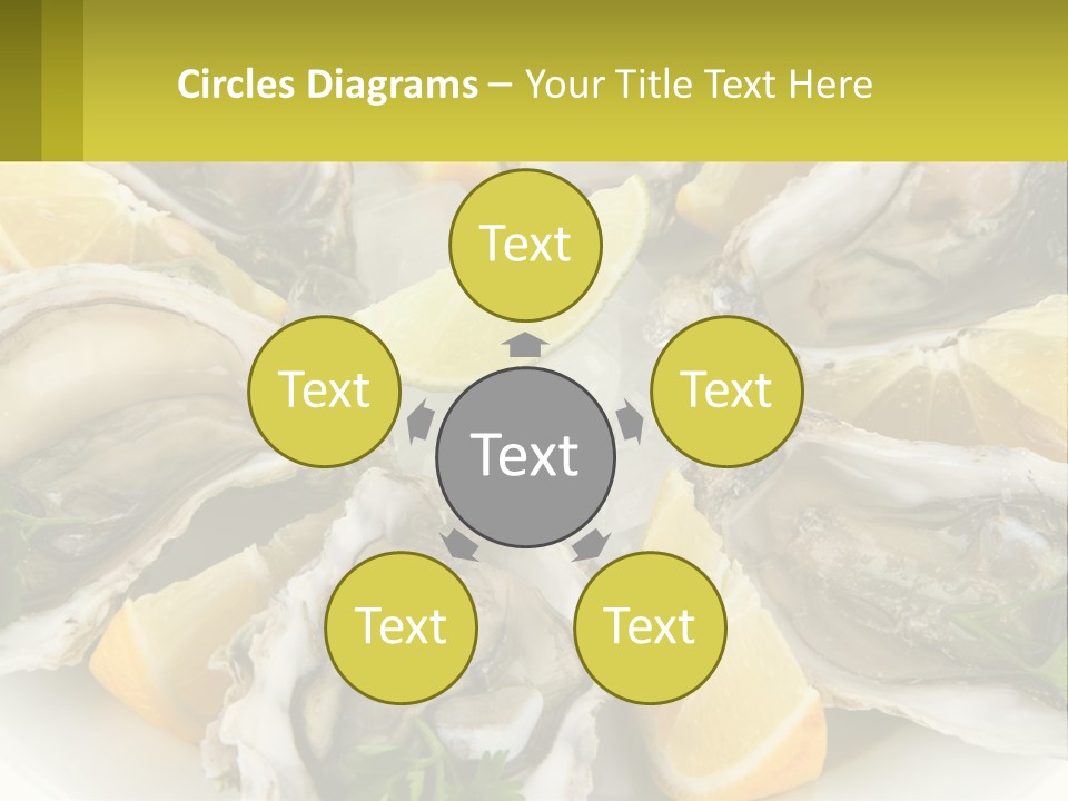 A Plate Of Oysters On Ice With Lemon Wedges PowerPoint Template