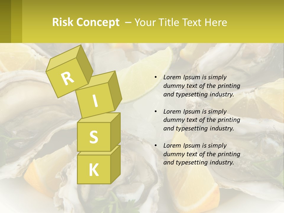 A Plate Of Oysters On Ice With Lemon Wedges PowerPoint Template
