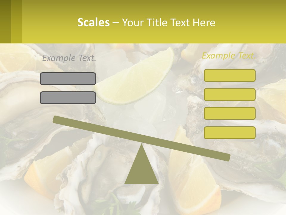 A Plate Of Oysters On Ice With Lemon Wedges PowerPoint Template