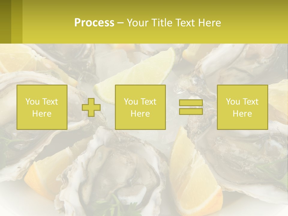 A Plate Of Oysters On Ice With Lemon Wedges PowerPoint Template