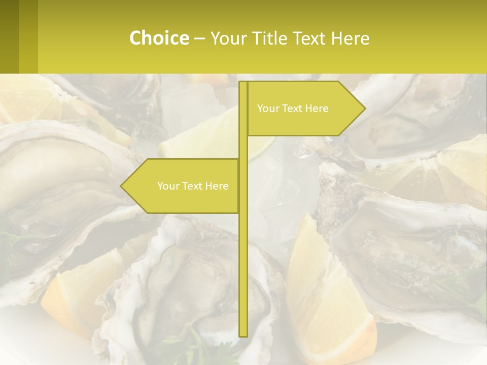 A Plate Of Oysters On Ice With Lemon Wedges PowerPoint Template
