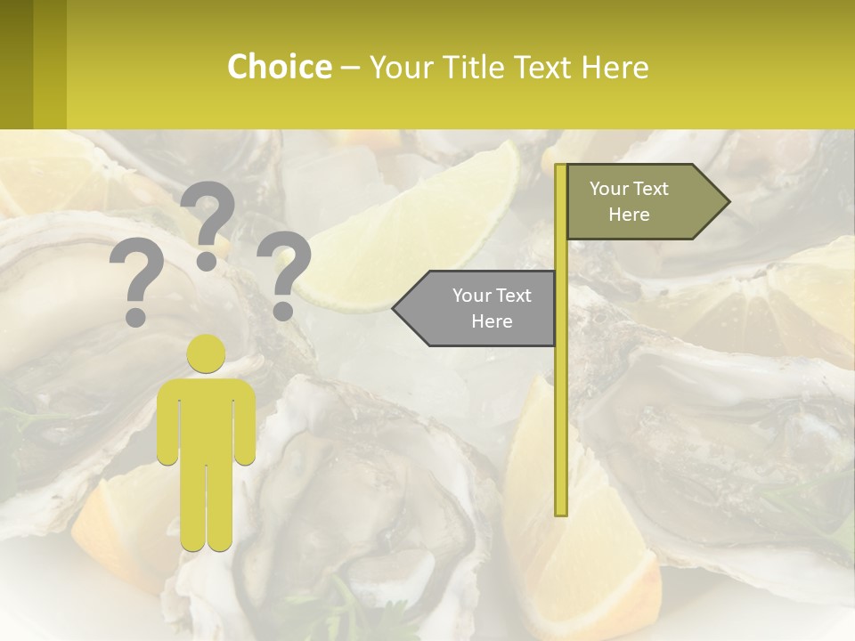 A Plate Of Oysters On Ice With Lemon Wedges PowerPoint Template