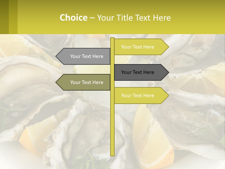 A Plate Of Oysters On Ice With Lemon Wedges PowerPoint Template
